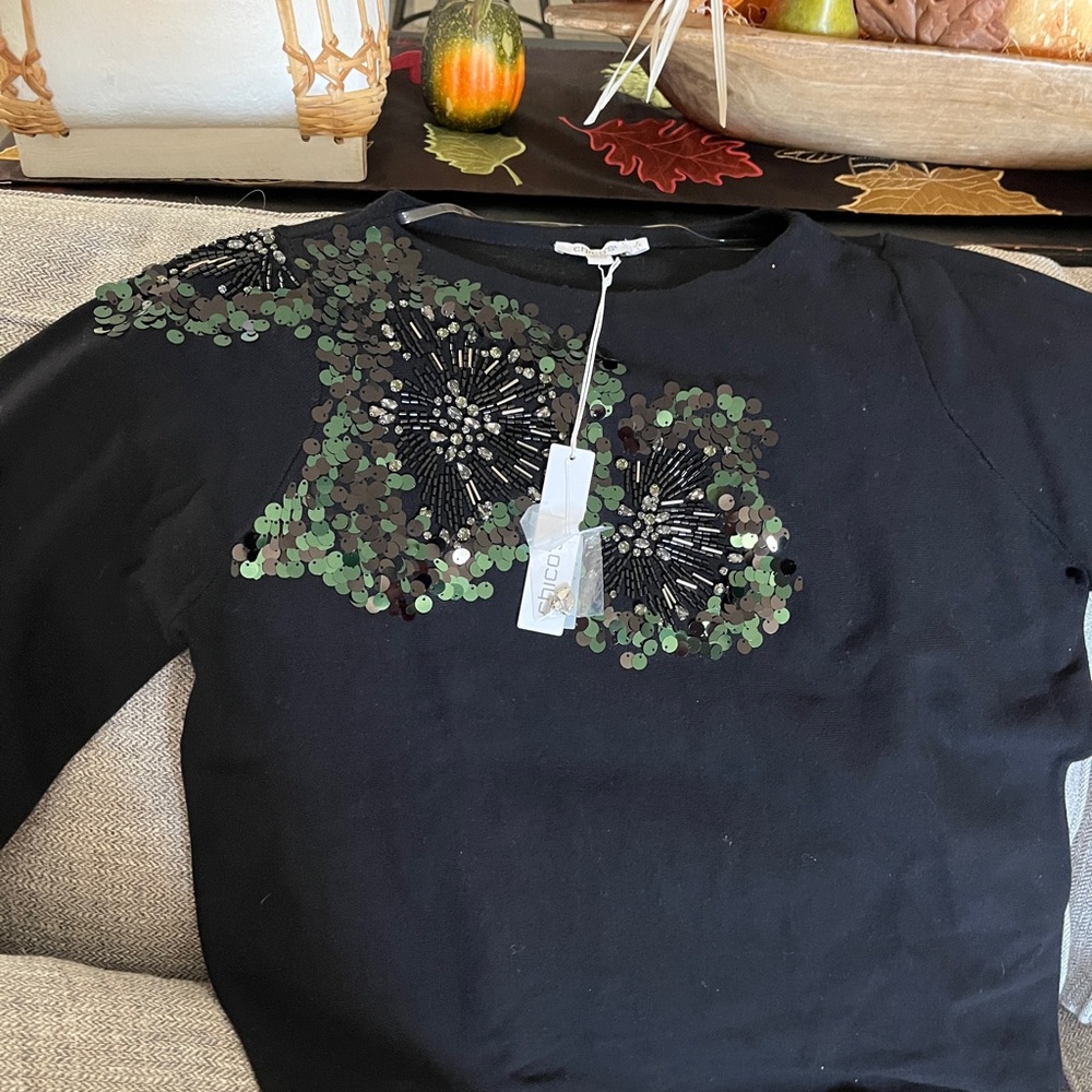 BNT Chicos size 2 sweater pullover black ready for holidays - Picture 4 of 11